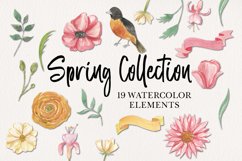 19 Spring Floral Blooms Clipart Watercolor Elements Bird Product Image 1
