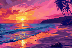 Summer Sunset Over Sea Background Wallpaper Product Image 1