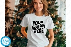 Bella Canvas 3001 Christmas, Woman white Tshirt Mockup Product Image 1