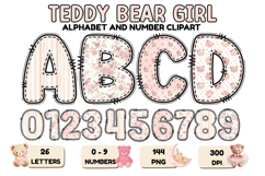 Teddy Bear Girl Alphabet PNG - Letters &amp; Number 300 DPI Product Image 1