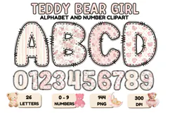 Teddy Bear Girl Alphabet PNG - Letters & Number 300 DPI Product Image 1