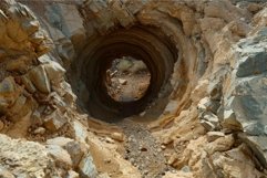 Desert mine shaft entrance geological exploration concept Product Image 1