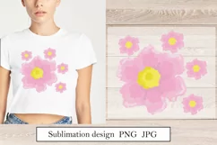 Pink watercolor flowers Sublimation design png Product Image 1