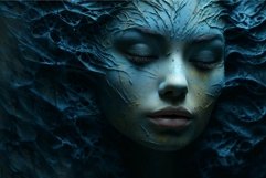 Close-up of a person with intricate blue textures and paint, Product Image 1