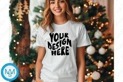 Bella Canvas 3001 Christmas, Woman white Tshirt Mockup Product Image 1