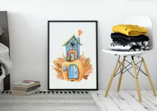 Watercolor fall autumn gnome house clipart. Cute pumpkin png Product Image 6