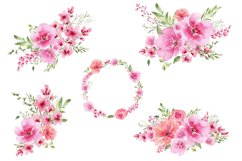 Watercolour clipart, Pink flowers and greenery bouquets Product Image 2