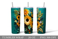 3D Sunflower Tumbler Sublimation. Paper Flowers Tumbler Product Image 1