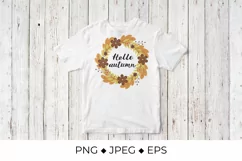 Hello Autumn lettering in Wreath of colorful leaves Product Image 2