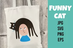 Cat is lying on a person's head. SVG/PNG/EPS/JPG Product Image 1