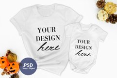T-shirt & baby bodysuit mockup, Halloween PSD mockup Product Image 1