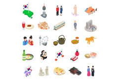 Korean icons set, isometric style Product Image 1