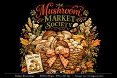 Mushroom Market Society PNG | Cozy Autumn Mushroom Basket De Product Image 1