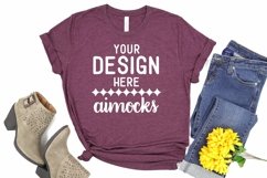 Heather Maroon Bella Canvas T-shirt Mockup, Fashion Flat Lay Product Image 1