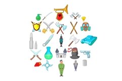 Martial icons set, cartoon style Product Image 1