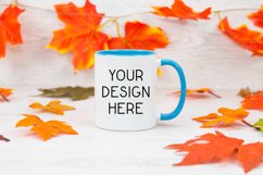 Mug Mockup 11 Oz Blank White Coffee Cup Blue Handle Fall Product Image 1