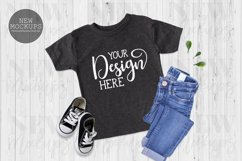 Dark Gray BC 3001T Kids Shirt Mockup, Toddler, Flat Lay Product Image 1