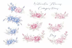 Set of clipart watercolor & gold flowers and bouquets Product Image 4