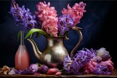 Blossoming Spring hyacinths floral plant vase. Generate Ai Product Image 1