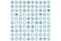 100 flat icons set, cartoon style Product Image 1