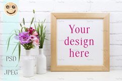 Wooden square frame mockup with pink godetia flowers. Product Image 2