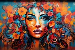 Vibrant street art of a woman with floral motifs Product Image 1