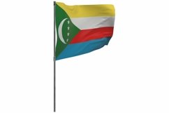 Comoros flag on pole. Waving banner isolated. Product Image 1