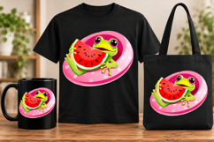 Cute Frog Watermelon Float PNG Summer Pool Party Clipart Product Image 1