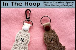 ITH Fluffy Dog Vinyl Key Fob or Bag Tag - Snap Tab Machine Embroidery Product Image 1