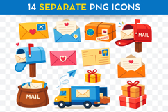 Delivery &amp; Mail Bundle PNG | 300 DPI| 14 SEPARATE Icons Product Image 1