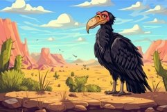 Majestic cartoon vulture in desert landscape Product Image 1