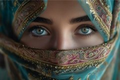 Enchanting Portrait of Arabic woman face in veil. Generate a Product Image 1