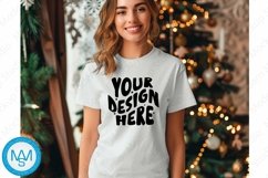 Bella Canvas 3001 Christmas, Woman white Tshirt Mockup Product Image 1