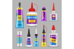 Glue sticks. Adhesive super glue tubes and bottles. Realisti Product Image 1
