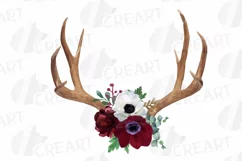 Watercolor Floral Deer horn clip art, Tribal decoration png Product Image 3