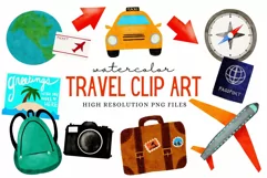 Travel Watercolor Clip Art World Traveler Sublimation Product Image 1