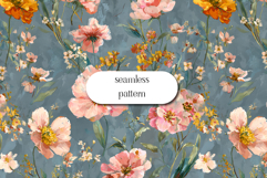 Seamless Blue Floral Pattern with Pink and Yellow Blooms Product Image 1