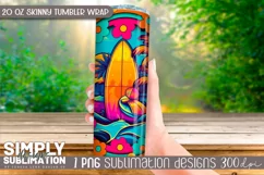 3D Retro Beach Sublimation Skinny Tumbler Wrap| 20oz | Png Product Image 3