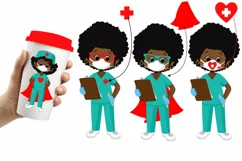 African american kids Nurse, doctor, pandemic clipart Product Image 2