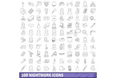 100 nightwork icons set, outline style Product Image 1