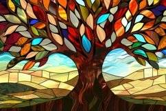 Tree in a Multicolored Stained Glass Background Wallpaper Product Image 1