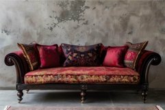 Antique sofa standing on carpet against old wall Product Image 1