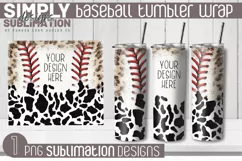 Cow Print Baseball 20 oz Tumbler Wrap | Png Product Image 1