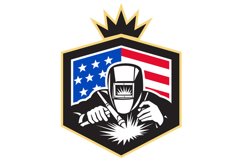 Welder Arc Welding USA Flag Crest Retro Product Image 1