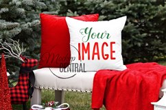 White Square Mockup Bench Christmas Pillow JPG Product Image 1