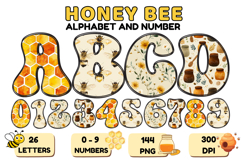 Honeybee Alphabet png clipart, honey bee letters doodle Product Image 1