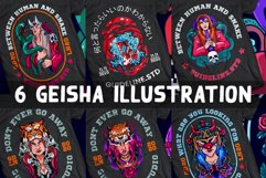 6 Set Geisha Woman with Hat Tiger - TshirtDesign Product Image 1