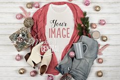 Pretty Women's White T-Shirt Pink Christmas Shirt Mock Up Product Image 1