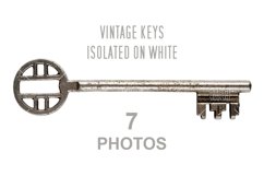 Bundle of 7 photos - vintage keys isolated on white Product Image 1