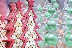 Blurred decorative figurines colorful christmas trees Product Image 1